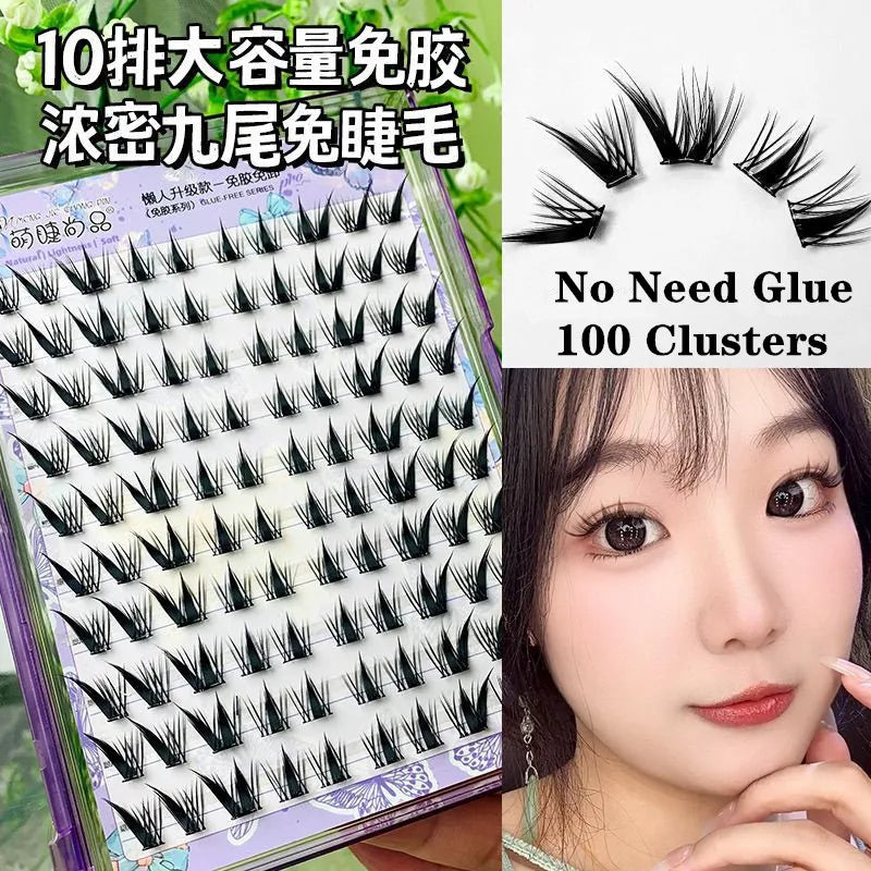 Voluminous No Need Glue Self-adhesive False Eyelashes Fluffy Fish Tail Sunflower Thick Curling Lash Extension DIY Anime Eyes