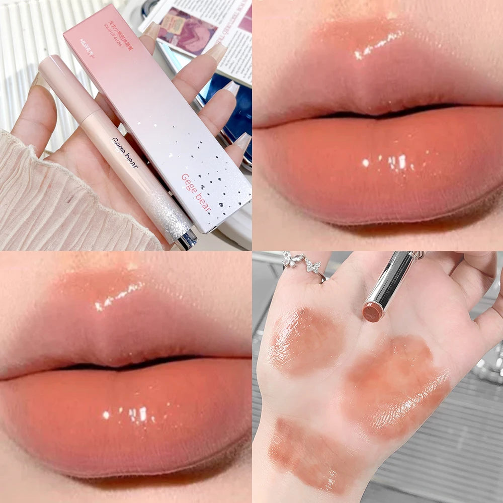 Mirror Jelly Solid Lip Gloss Lipstick Hydrating Clear Red Brown Moisturizing Lips Tint Nature Nude Korean Lip Makeup Cosmetics