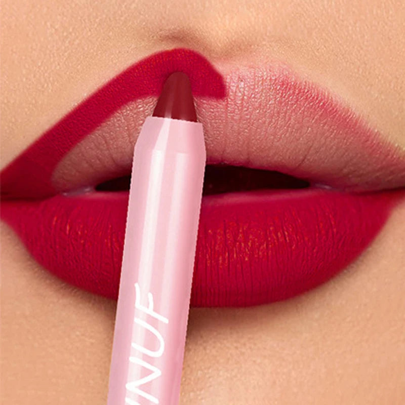 Lipstick Pencil Waterproof Sexy Red Matte Contour Tint Lipstick Lasting Non-stick Cup Lipliner Pen