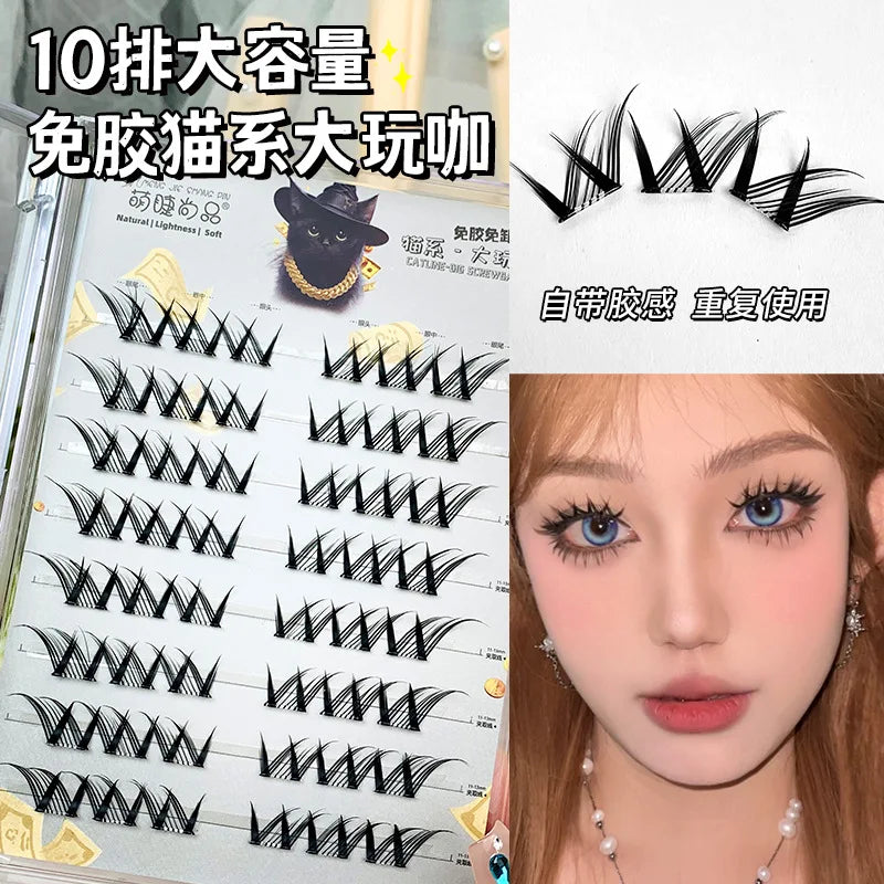 Voluminous No Need Glue Self-adhesive False Eyelashes Fluffy Fish Tail Sunflower Thick Curling Lash Extension DIY Anime Eyes