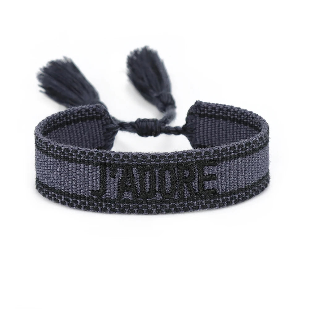 Fashionable JADORE French Charm Bracelet with Bohemian-Inspired Embroidery & Wrist Knitted Embellishments