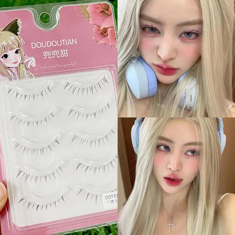 5 Pair Natural Lower Eyelashes Makeup Soft Handmade Clear Thin Band Under False Lashes