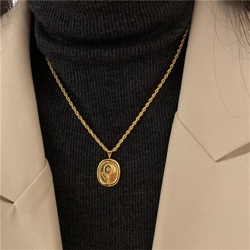 Fashion Retro Square Green Zircon Pendant Necklace For Women Charm Necklace Girls Wedding Engagement Jewelry Gift