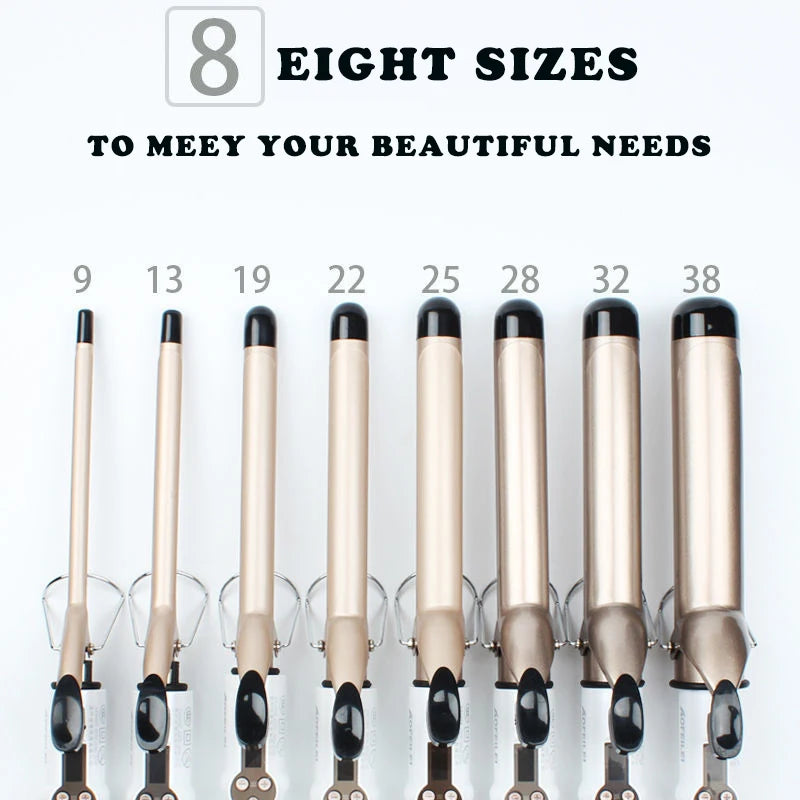 Electric Hair Curler Straightener Long Curling Tong Wand 9-38mm Professional Hair Curling Iron LCD