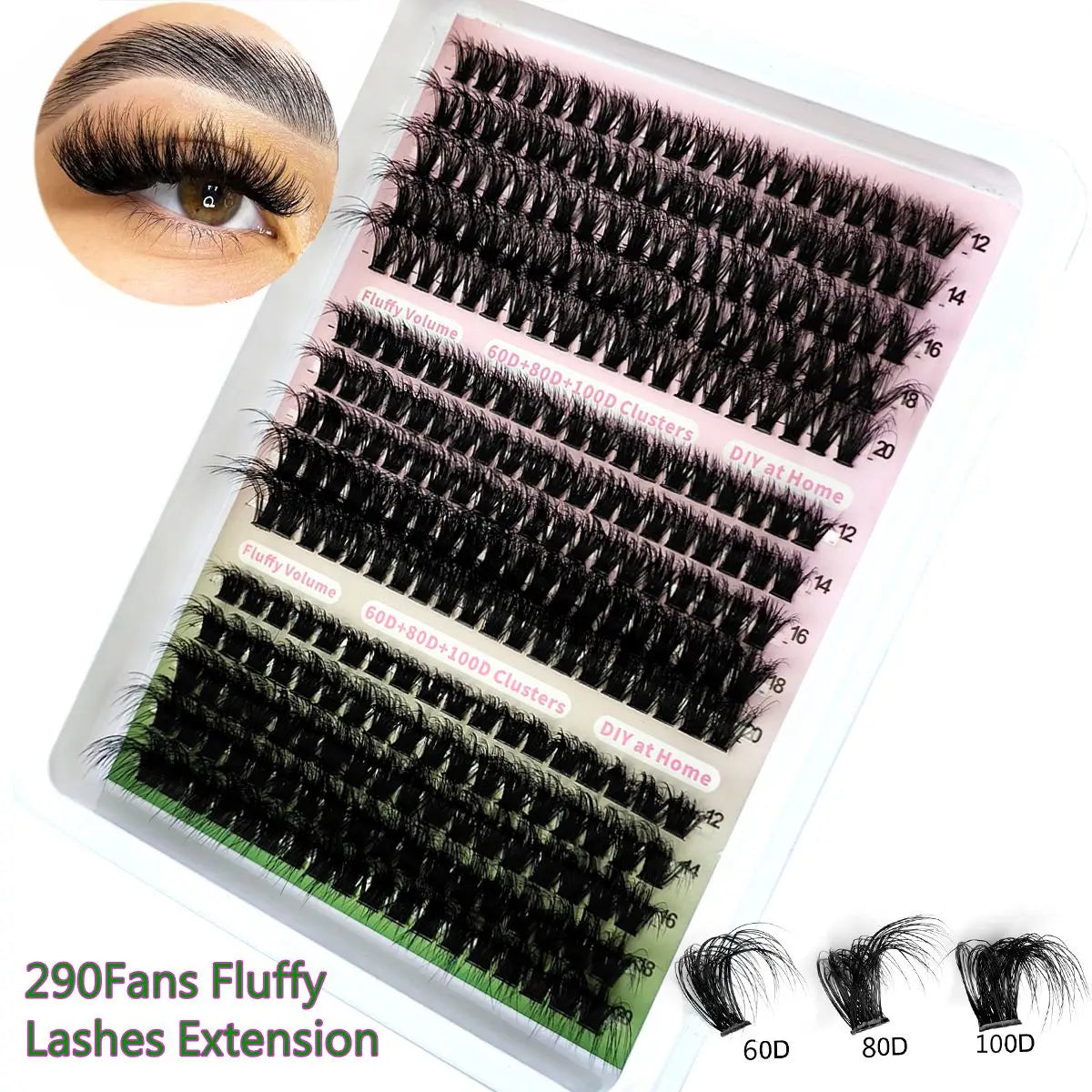 290/300Pcs 5D Fluffy Thick Eyelash Clusters D/DD Curl Wispy Individual Lashes 60+80+100 Mix Eyelash Extensions False Eyelashes