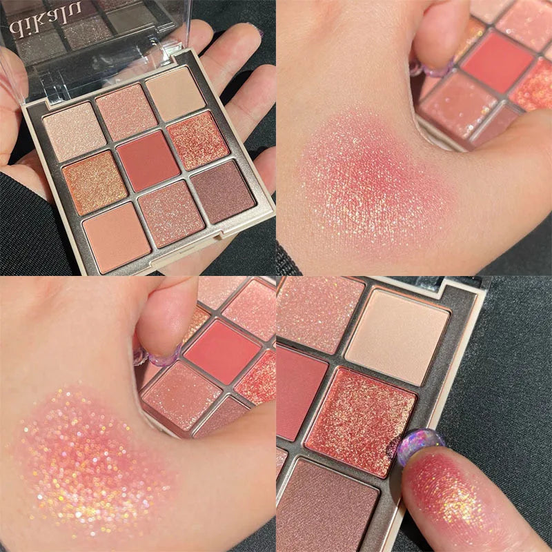 DIKALU 9 Color Eyeshadow Tray Pearl Glitter New Milky Tea Nine Grid Eyeshadow Eye Makeup