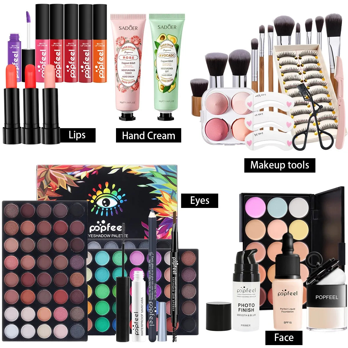 Cosmetic Gift Box Eyeshadow Eyeliner Eyebrow Pen Lipstick Lip Gloss Primer Foundation Loose Powder Brushes Puff