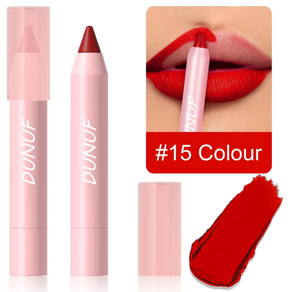 Lipstick Pencil Waterproof Sexy Red Matte Contour Tint Lipstick Lasting Non-stick Cup Lipliner Pen
