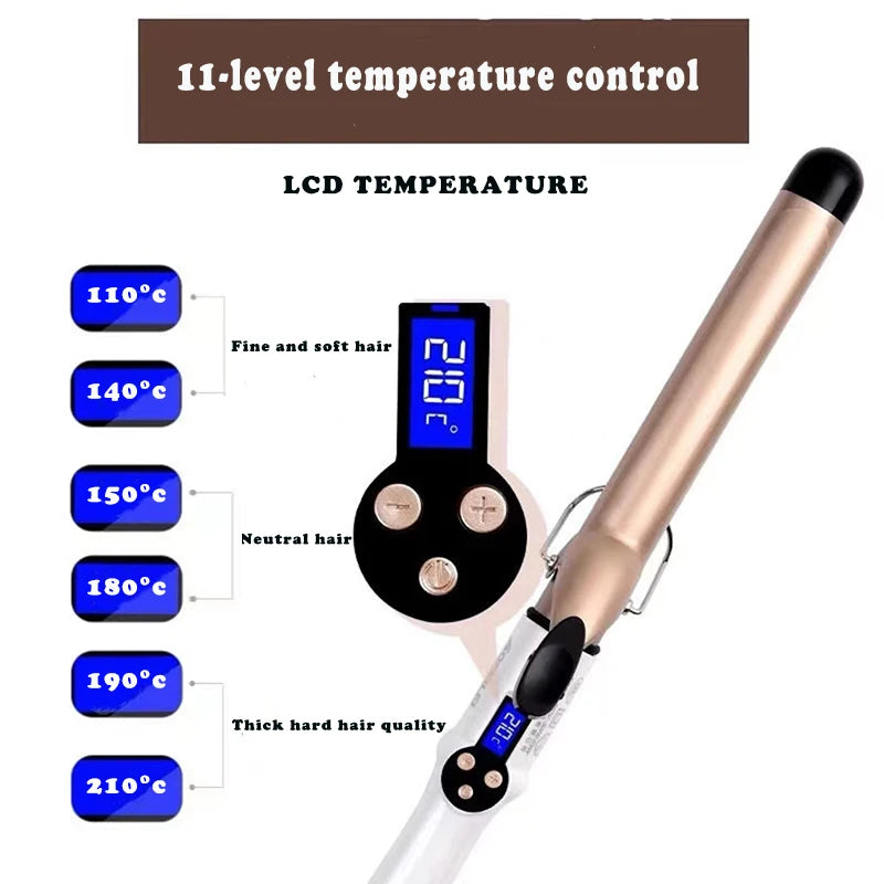 Electric Hair Curler Straightener Long Curling Tong Wand 9-38mm Professional Hair Curling Iron LCD