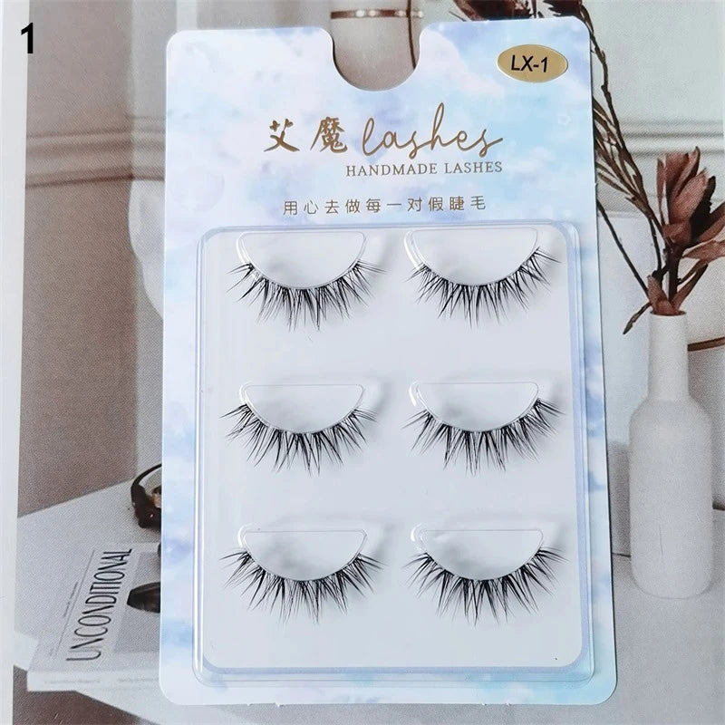 3pairs Mink Eyelashes Invisible Band Lash Extension Natural False Eyelashes Cross Cluster Fairy 3D Faux Big Eye Long Fake Lashes