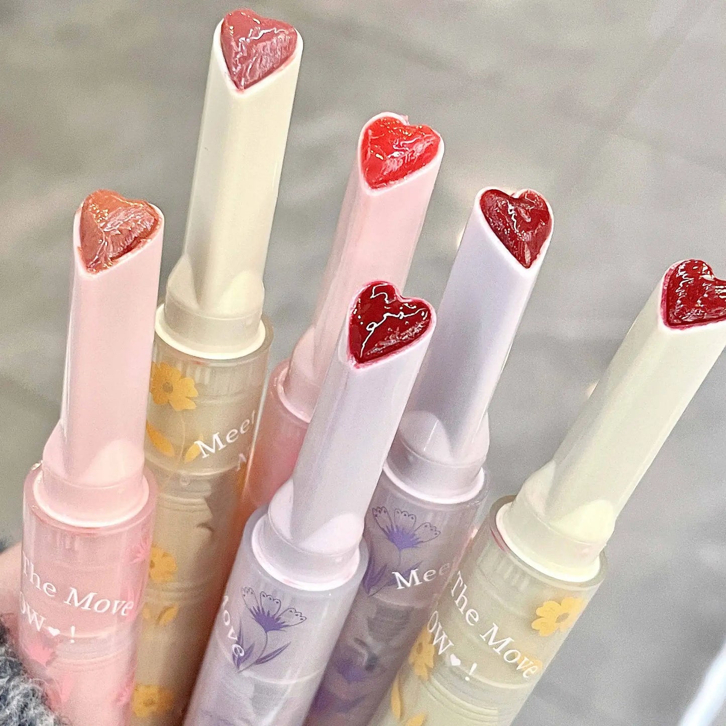 Jelly Lip Glaze Flower Mirror Water Lipstick Heart-shaped Lip Gloss Moisturizing Lipstick Pen Waterproof Non-stick Cup Korean