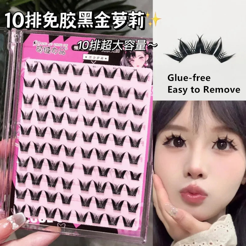Voluminous No Need Glue Self-adhesive False Eyelashes Fluffy Fish Tail Sunflower Thick Curling Lash Extension DIY Anime Eyes