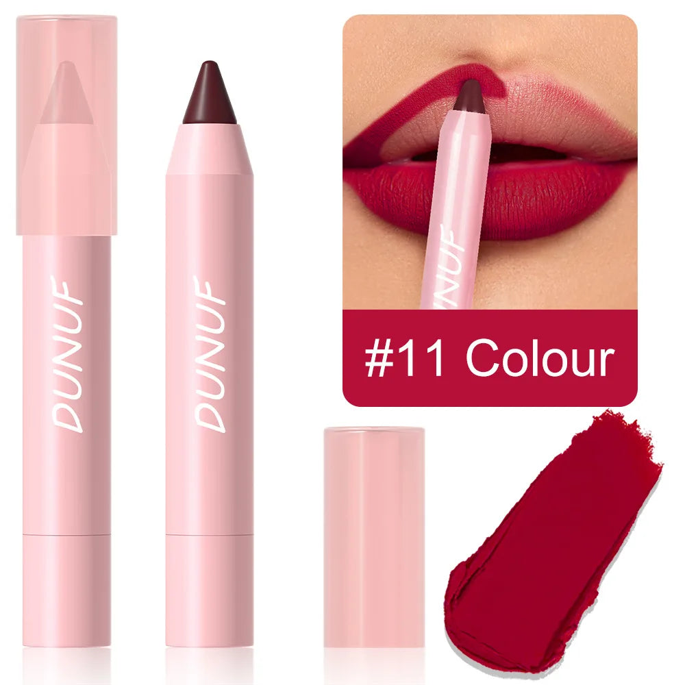 Lipstick Pencil Waterproof Sexy Red Matte Contour Tint Lipstick Lasting Non-stick Cup Lipliner Pen