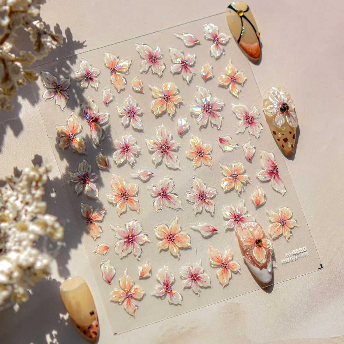 Jelly Colorful Lily Petals Flowers Gradient Halo Dyeing Delicate Shiny Dressy Rhinestone Spring Nail Art Stickers Manicure Decal