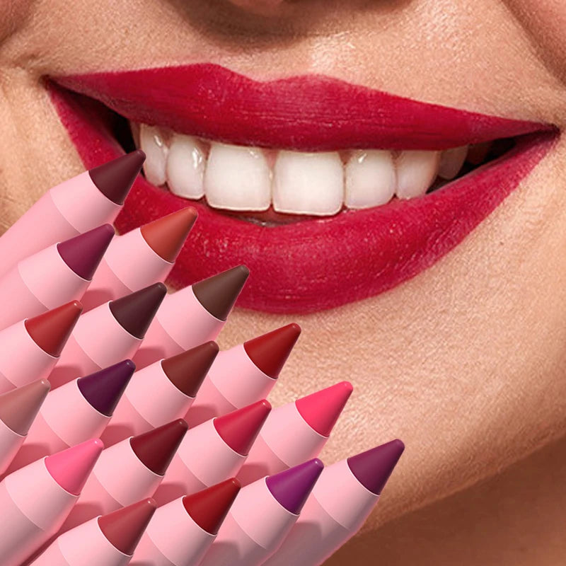 Lipstick Pencil Waterproof Sexy Red Matte Contour Tint Lipstick Lasting Non-stick Cup Lipliner Pen