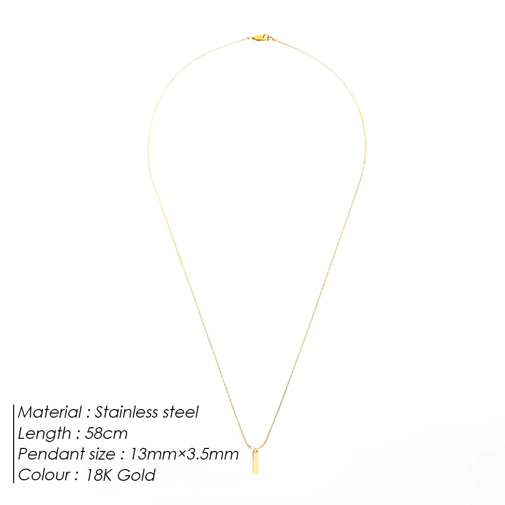 eManco Square Pendant Necklace Simple fashion new White Gold Stainless steel Collarbone chain does not lose color Wholesale