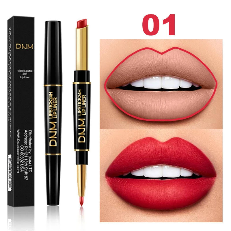 Matte Lipstick Pencil Double Head Lip Liner Pen Red Nude Long Lasting Waterproof Lady Charming Lip Pencil Makeup Tools