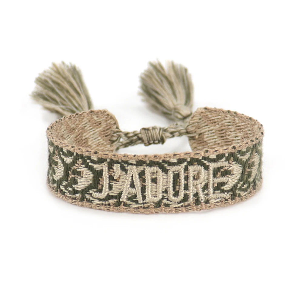 Fashionable JADORE French Charm Bracelet with Bohemian-Inspired Embroidery & Wrist Knitted Embellishments