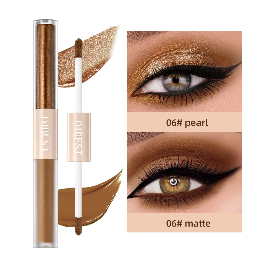 QIBEST Double End Glitter Matte Eye shadow Stick Pencil Eyeshadow Makeup Waterproof Bicolor Shimmer
