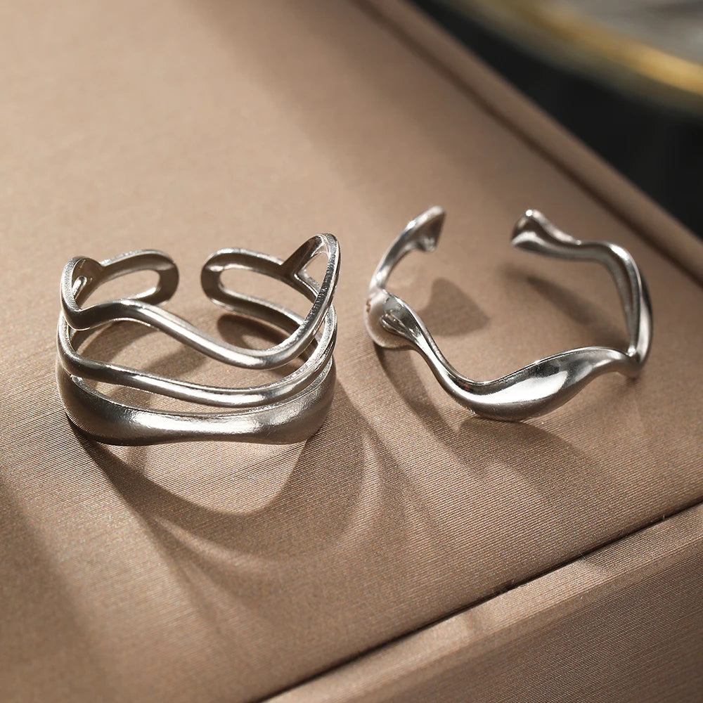 Stainless Steel Ring Asymmetric Cutout Design Exquisite Couple Rings For Women Jewelry Adjustable Gift for friends to each other