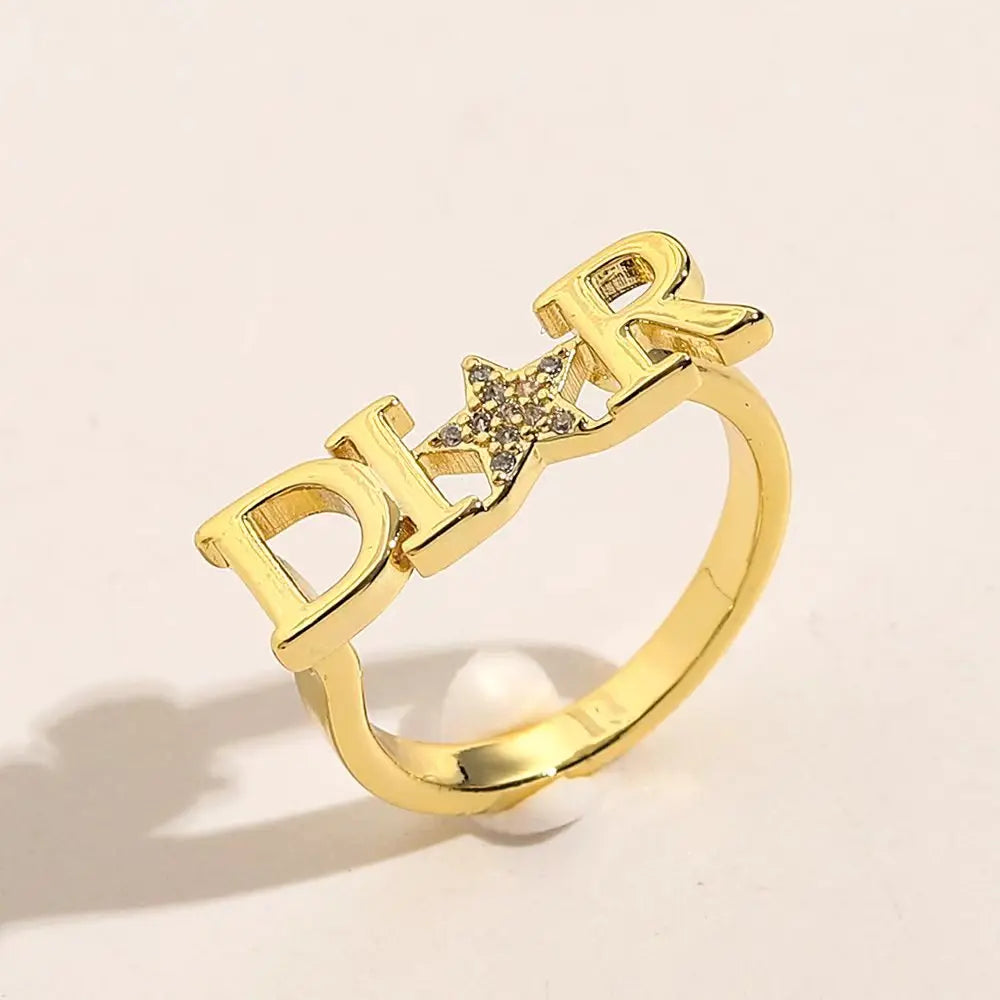 New Crystal Letter D Adjustable Rings for Women Fashion Brand Jewelry Zirconia Star Rings Party Gift Accessories
