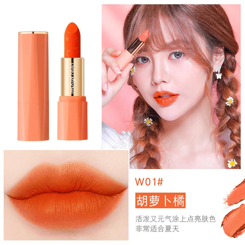 Velvet Orange Lipstick Waterproof Lasting Matte Resistant Stick Brighten Skin Lip Tint Sexy Glaze Korean Cosmetics