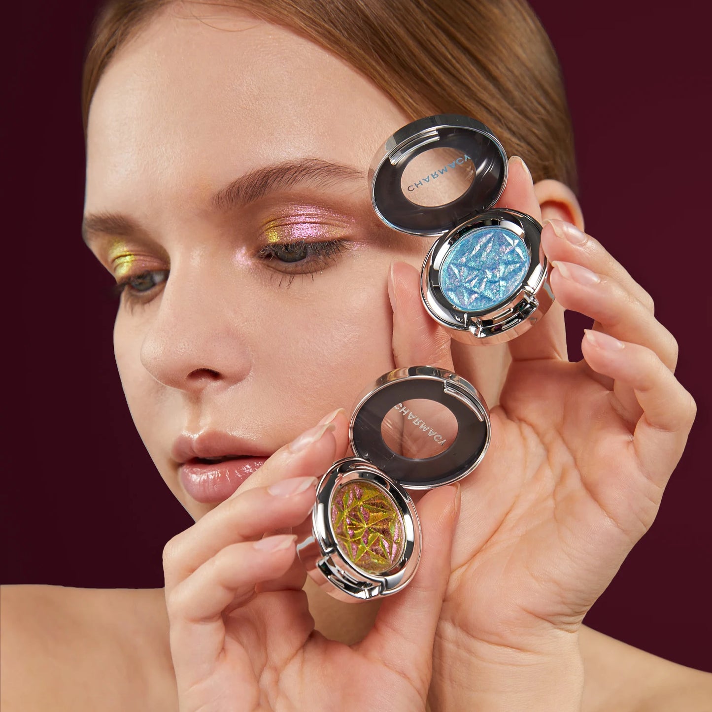 CHARMACY Duo chrome Long-lasting Eyeshadow Palette High Quality Pigment Shadows with Glitter