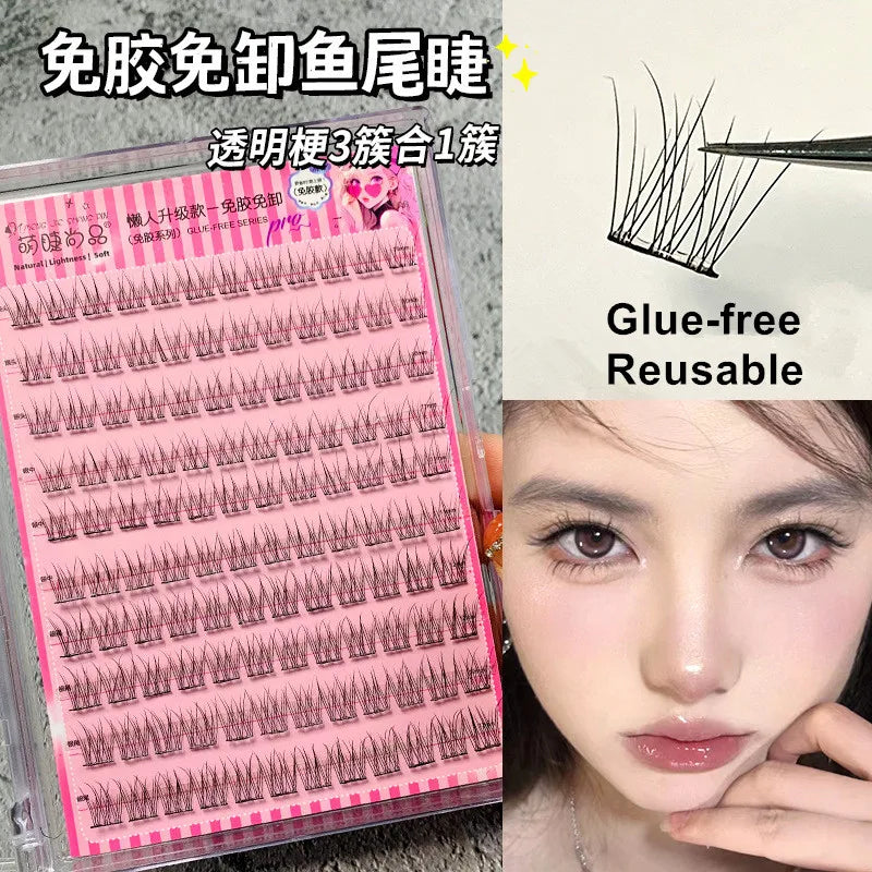 Voluminous No Need Glue Self-adhesive False Eyelashes Fluffy Fish Tail Sunflower Thick Curling Lash Extension DIY Anime Eyes