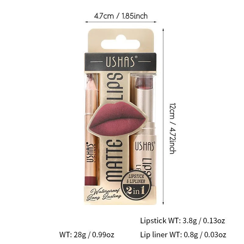 Matte Nude Lipstick&lip Liner Set Waterproof Longlasting Lip Liner High Pigmented Slim Lip Sick Lips Makeup