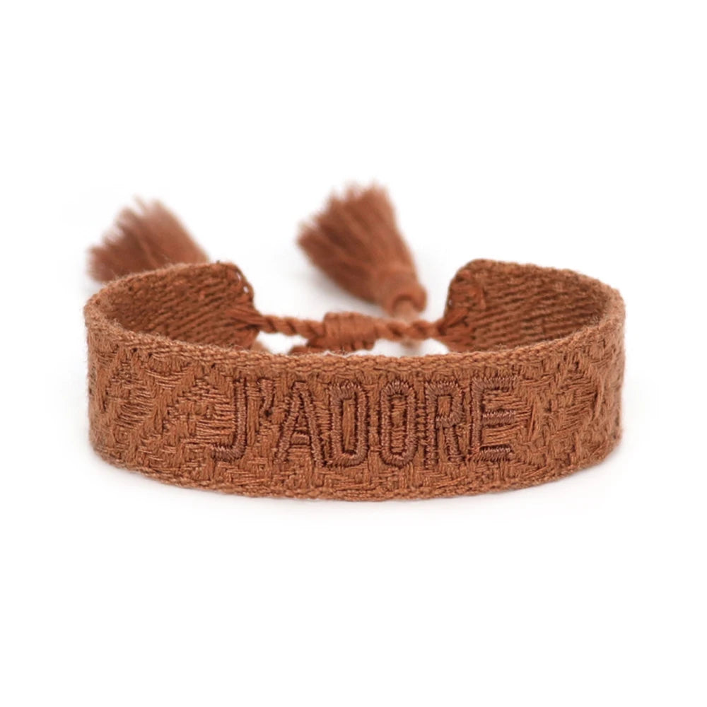 Fashionable JADORE French Charm Bracelet with Bohemian-Inspired Embroidery & Wrist Knitted Embellishments