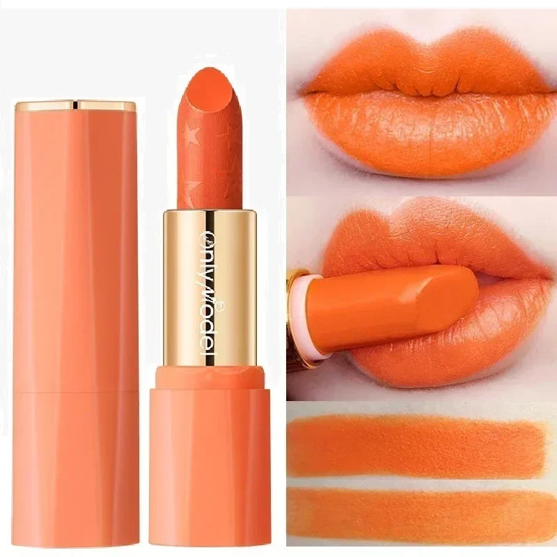 Velvet Orange Lipstick Waterproof Lasting Matte Resistant Stick Brighten Skin Lip Tint Sexy Glaze Korean Cosmetics