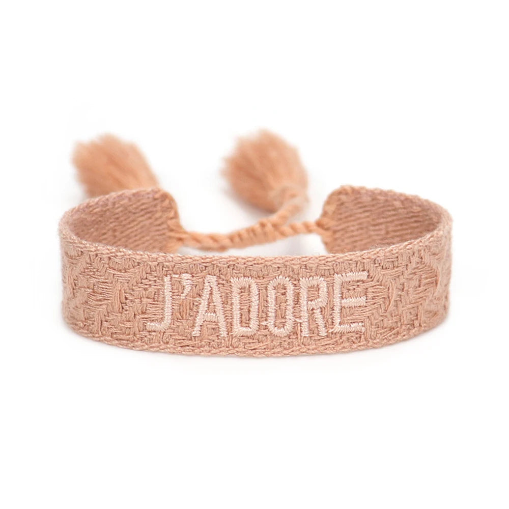 Fashionable JADORE French Charm Bracelet with Bohemian-Inspired Embroidery & Wrist Knitted Embellishments