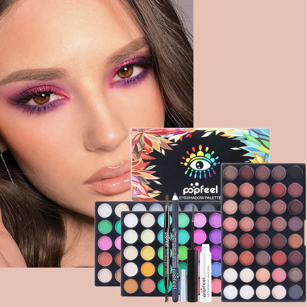 Cosmetic Gift Box Eyeshadow Eyeliner Eyebrow Pen Lipstick Lip Gloss Primer Foundation Loose Powder Brushes Puff