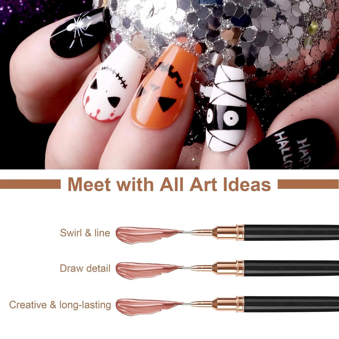 5 Pieces Set Professional Nail Art Liner Brush for Striping Painting Design,Gel Liner Nail Art Brushes for Nails
