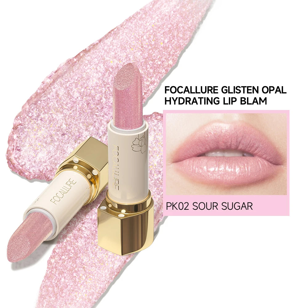 FOCALLURE Glitter Lip Balm 8 Colors Shimmer Lips Plumper Moisturizing Lipstick Long Lasting Waterproof Lip Care Makeup Cosmetics