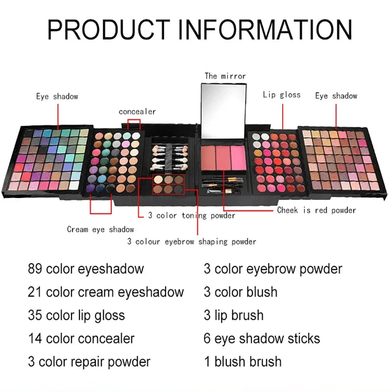 177 Color Eyeshadow Palette Lip Gloss Concealer Kit Beauty Makeup Set for Girls All-in-One Makeup Kit with Mirror Applicators
