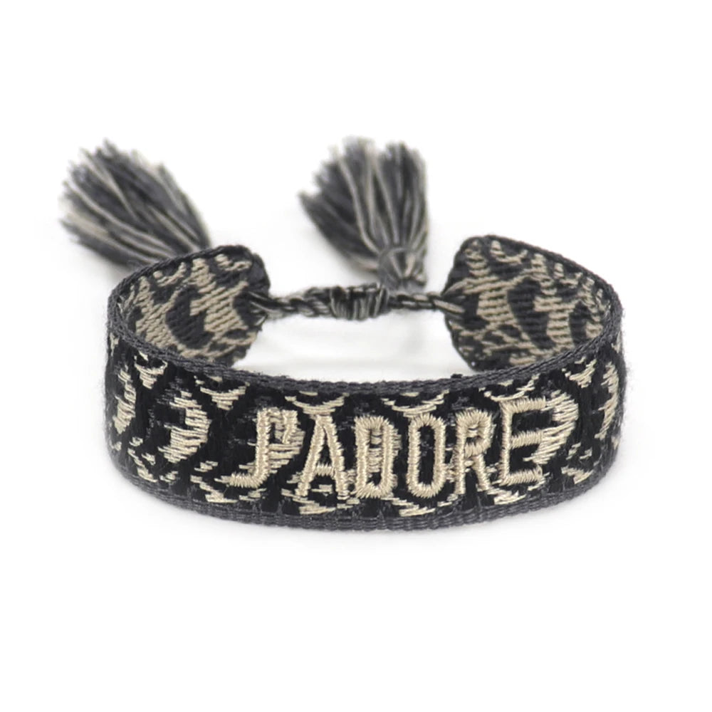Fashionable JADORE French Charm Bracelet with Bohemian-Inspired Embroidery & Wrist Knitted Embellishments