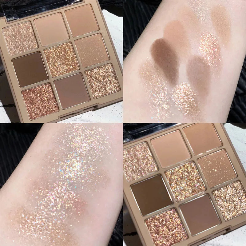 DIKALU 9 Color Eyeshadow Tray Pearl Glitter New Milky Tea Nine Grid Eyeshadow Eye Makeup