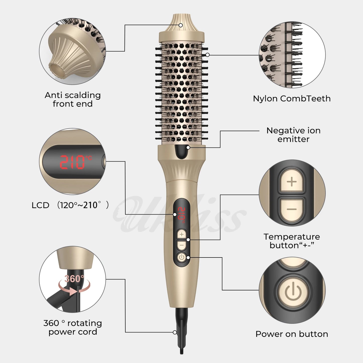 Thermal Brush 10 Temps Curling Brush Heated Curling Iron Double PTC Ceramic Hair