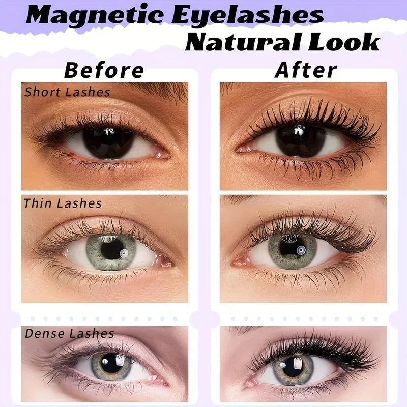 A set of magnetic eyelashes, natural look, quick installation without glue, reusable double pair of false eyelashes