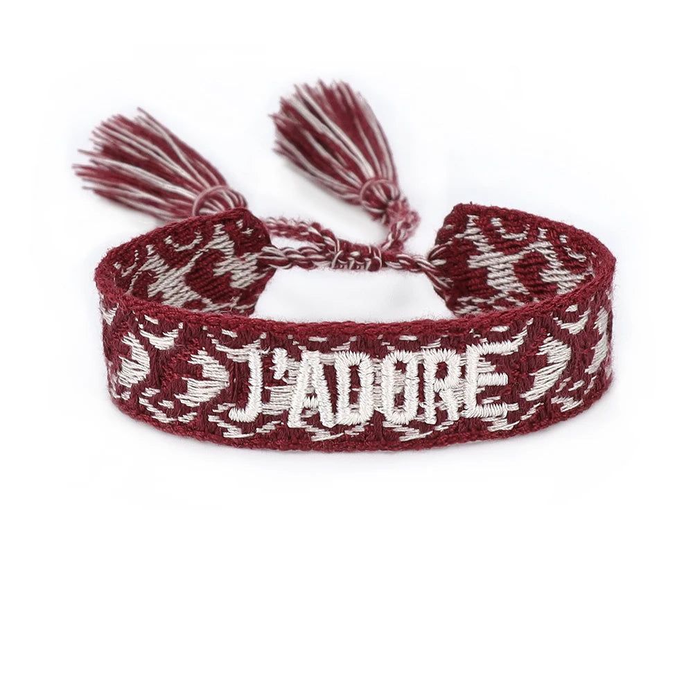 Fashionable JADORE French Charm Bracelet with Bohemian-Inspired Embroidery & Wrist Knitted Embellishments