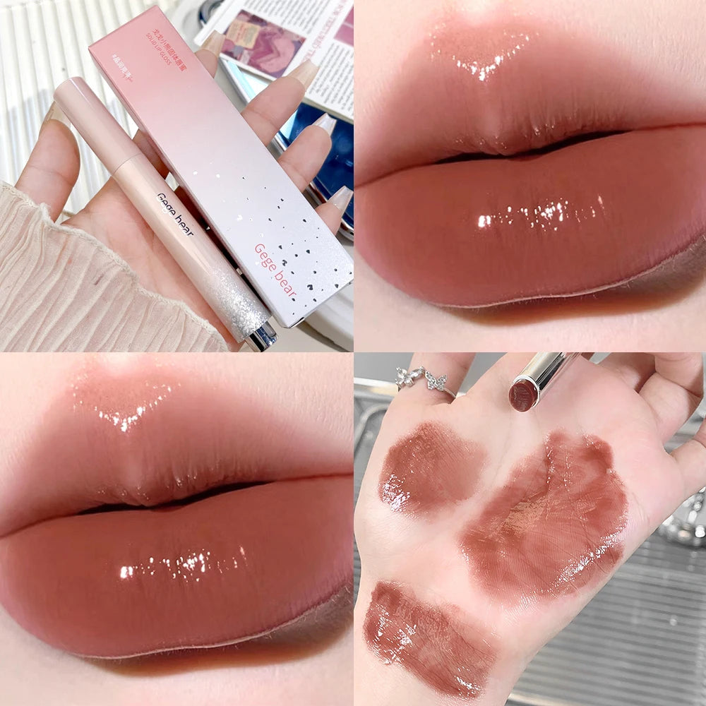 Mirror Jelly Solid Lip Gloss Lipstick Hydrating Clear Red Brown Moisturizing Lips Tint Nature Nude Korean Lip Makeup Cosmetics