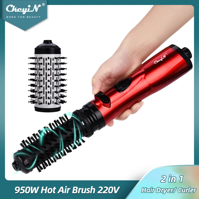 CkeyiN Hair Dryer Brush 2 In 1 Hot Air Spin Brush Curling Straightening Styling Auto-Rotating