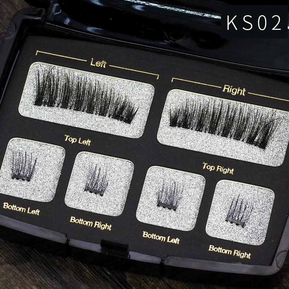 Hot Selling Magnet False Eyelashes Four Small Stork Magnet Eye lashs Acrylic Set with Tweezers Cosmetic Gift for Girl or Women