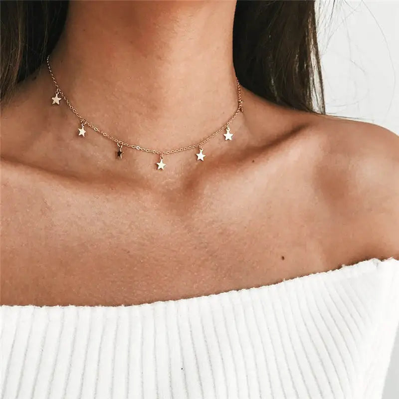Fashion Tiny Heart Choker Necklace for Women Short Chain Shape Pendant Collares Necklace Ethnic Bohemian Jewelry Kolye Gift