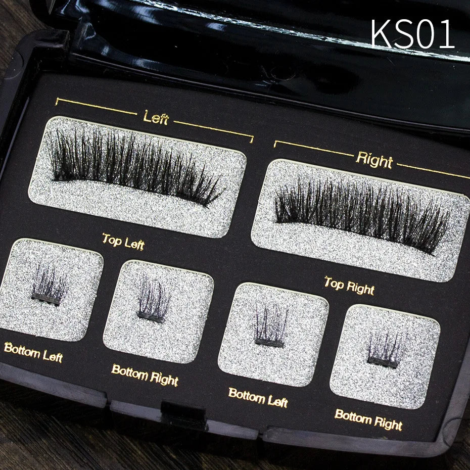 Hot Selling Magnet False Eyelashes Four Small Stork Magnet Eye lashs Acrylic Set with Tweezers Cosmetic Gift for Girl or Women