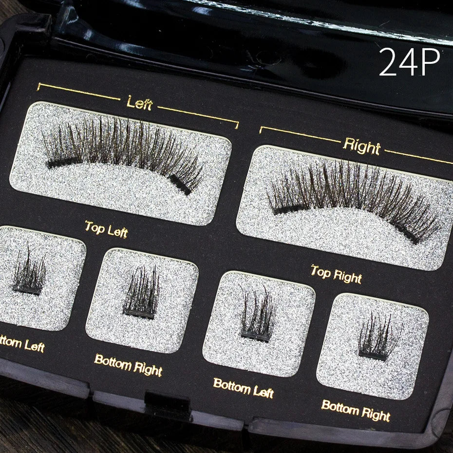 Hot Selling Magnet False Eyelashes Four Small Stork Magnet Eye lashs Acrylic Set with Tweezers Cosmetic Gift for Girl or Women