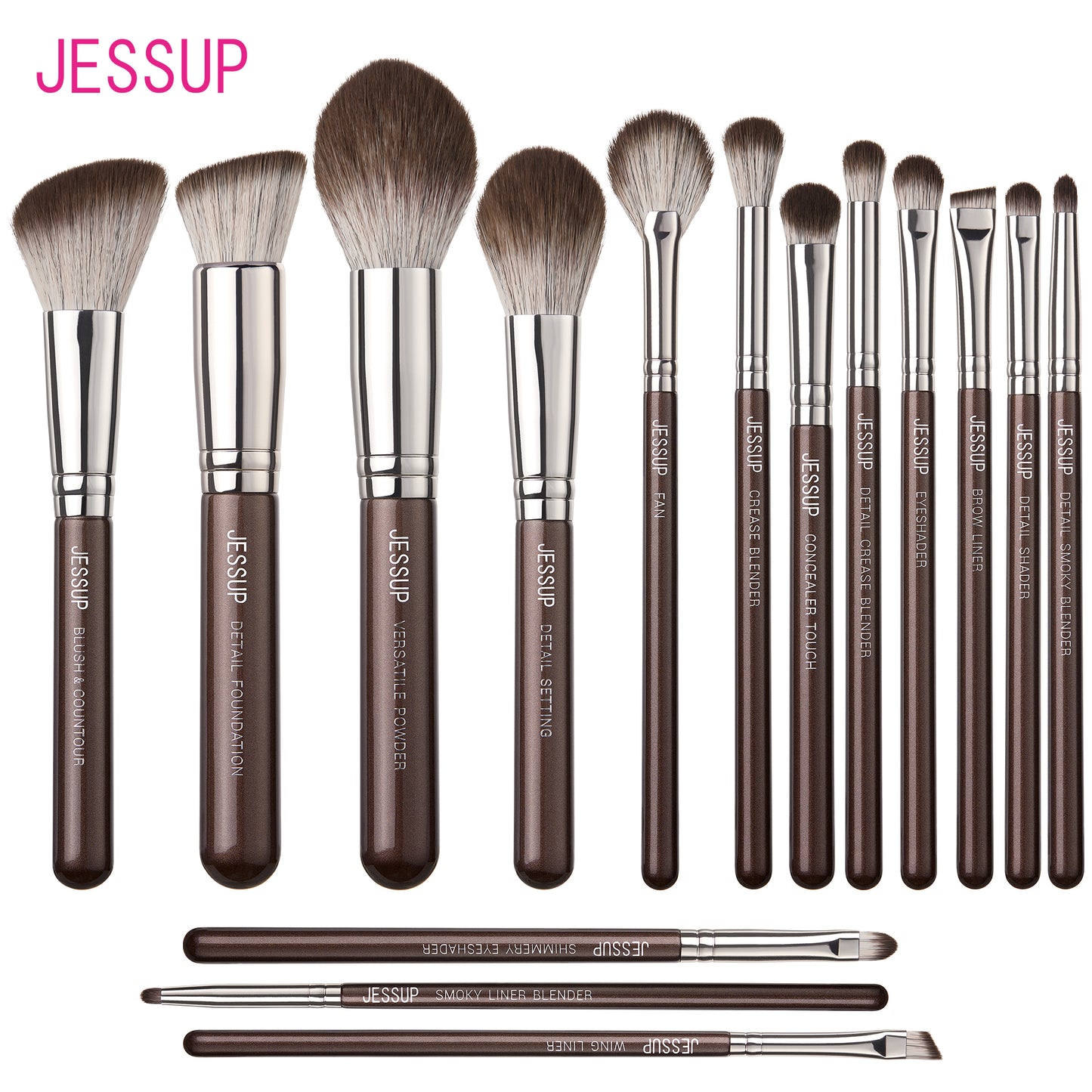 Jessup Makeup Brushes set 15pcs Brown Make up Brushes Vegan Foundation Blender Concealer Powder Eyeshadow Highlighter