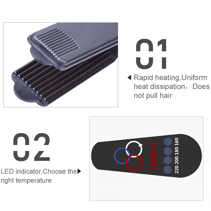 Professional Fluffy Hair Curler Corrugated Plate Wave Iron Flat Iron Fast Curling with Temperature