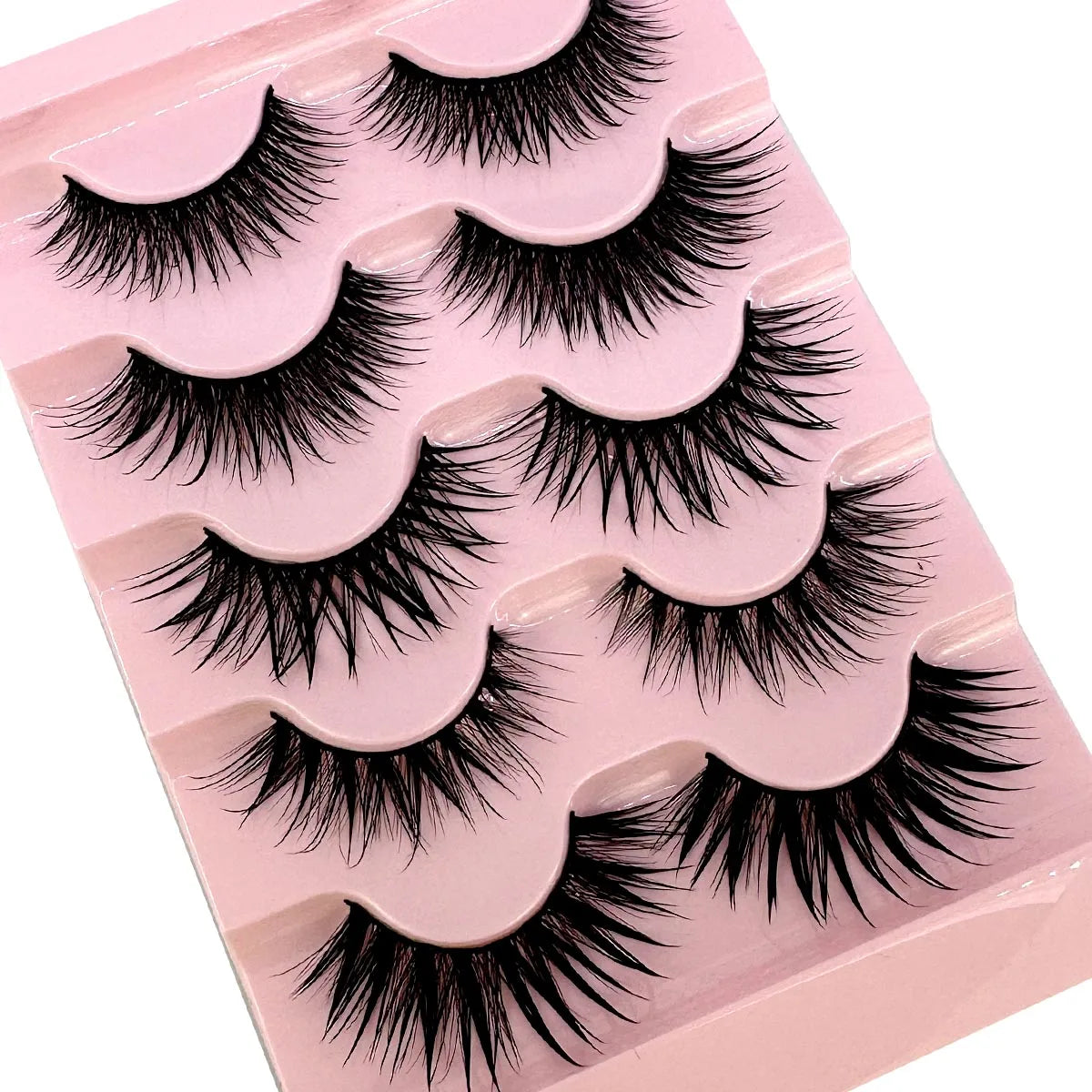 5Pairs Natural 3D Dramatic Fairy Clusters Manga Lashes Fake Eyelashes Wet Look Cosplay Lashes